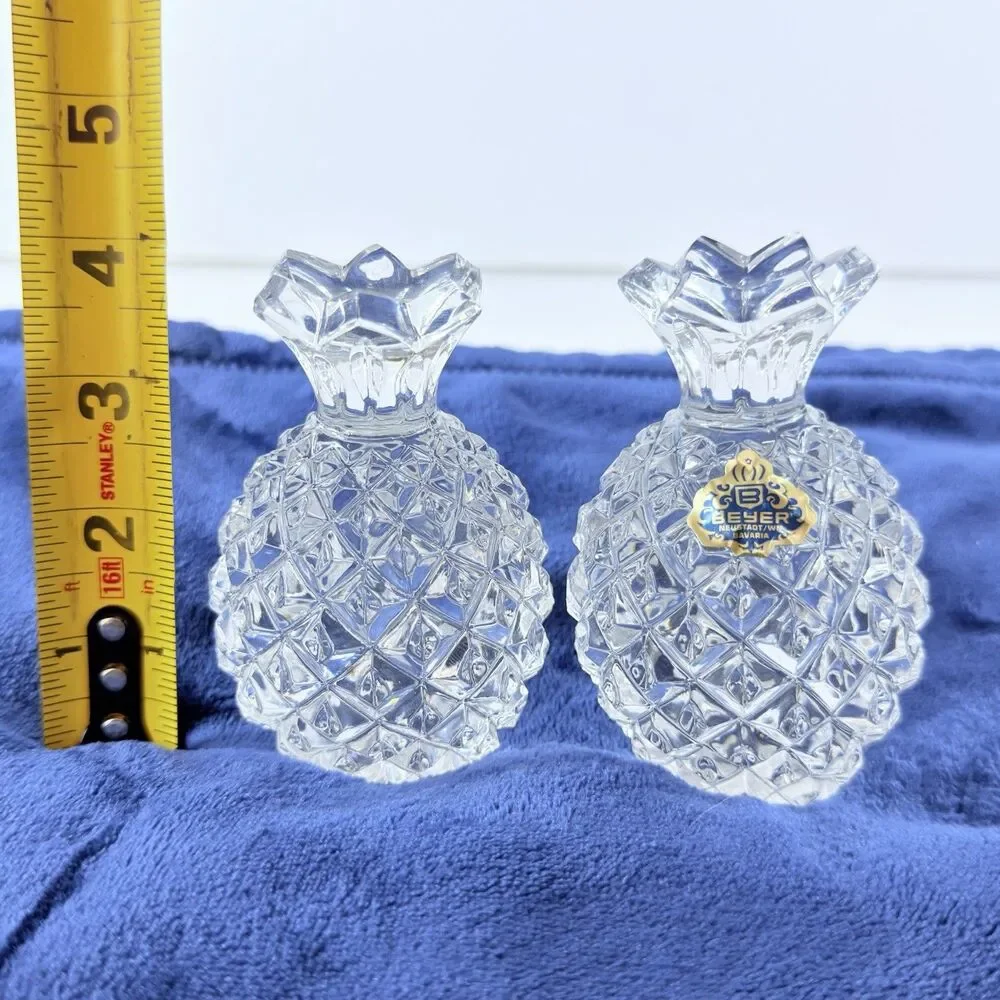 Vintage Pair Beyer Bavaria Lead Crystal Pineapples Paperweights Bookends Germany